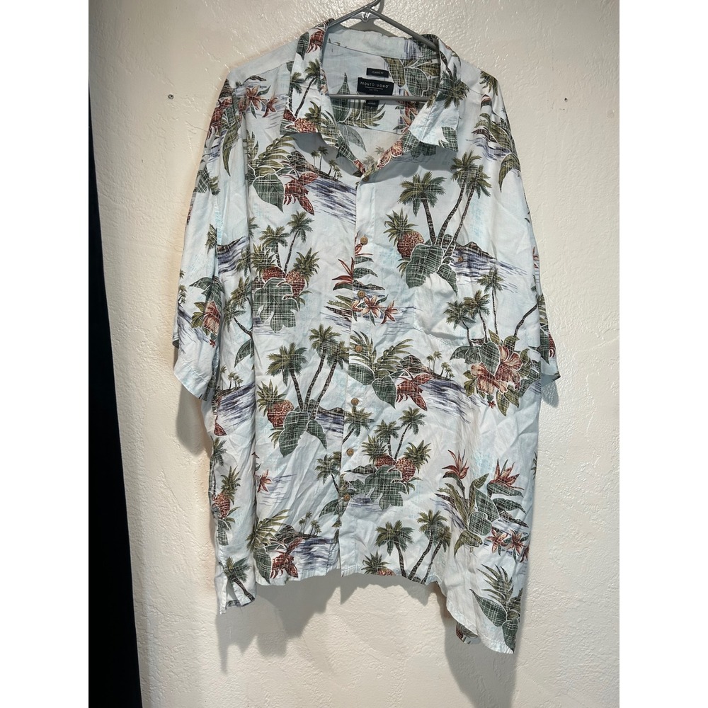Pronto Uomo Mens 5X Tropical Palm Tree Pineapple Rayon Hawaiian Shirt Blue Short